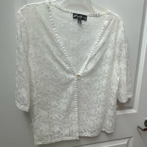 NWT Harper 241,  Ivory Floral Lace V-Neck Shrug Cover-Up, Sz Lge - Picture 6 of 15